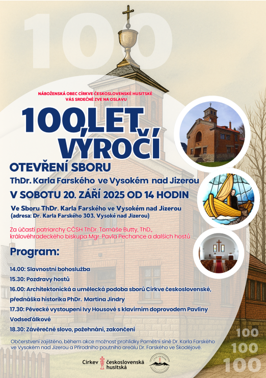 100 let odo otevření sboru dr. Karla Farského ve Vysokém nad Jizerou plakát